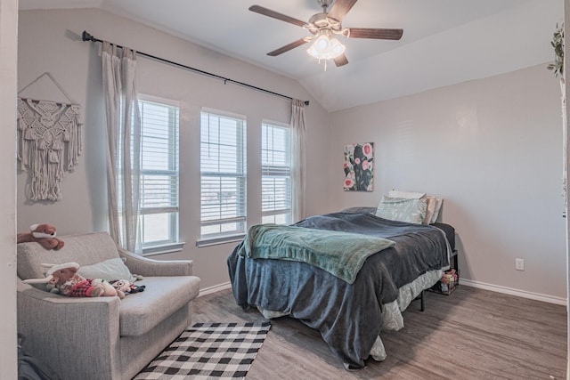 656 Bunk House Dr, Venus, TX 76084 - bedroom featuring lofted ceiling, wood finished floors, and a ceiling fan