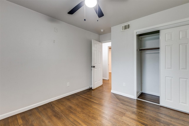 3641 La Prada Dr, Mesquite, TX 75150 - unfurnished bedroom with wood finished floors, a closet, and a ceiling fan