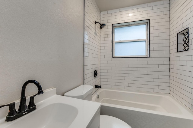 3641 La Prada Dr, Mesquite, TX 75150 - full bathroom featuring a textured wall,  shower combination, and vanity