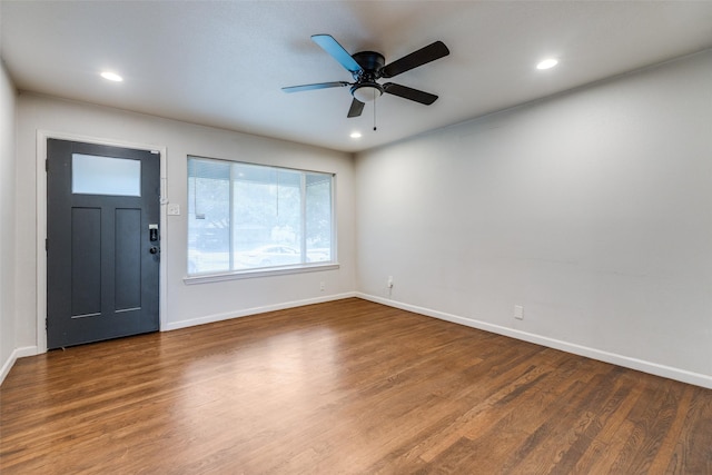 3641 La Prada Dr, Mesquite, TX 75150 - entryway with wood finished floors, ceiling fan, and recessed lighting