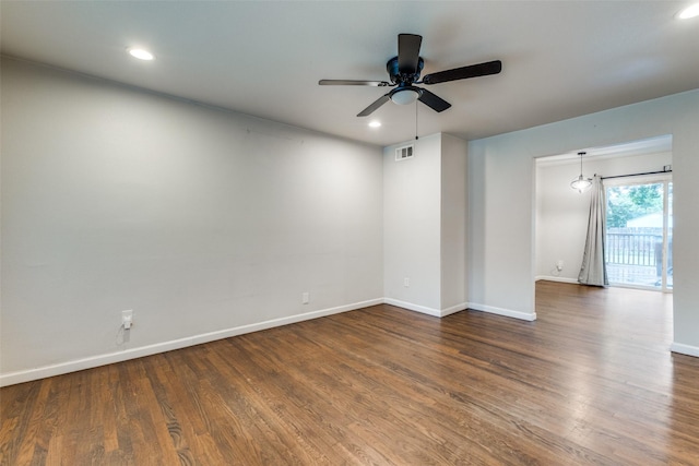 3641 La Prada Dr, Mesquite, TX 75150 - unfurnished room featuring a ceiling fan, wood finished floors, and recessed lighting
