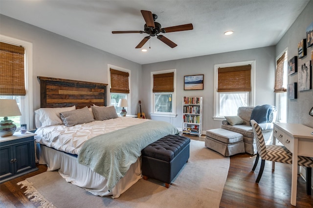 6201 Reiger Ave, Dallas, TX 75214 - bedroom with wood finished floors, multiple windows, recessed lighting, and ceiling fan