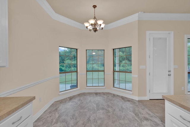9841 Freedoms Way, Keithville, LA 71047 - unfurnished dining area featuring a chandelier and crown molding