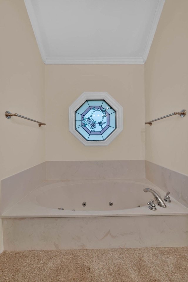 9841 Freedoms Way, Keithville, LA 71047 - bathroom featuring ornamental molding and a jetted tub