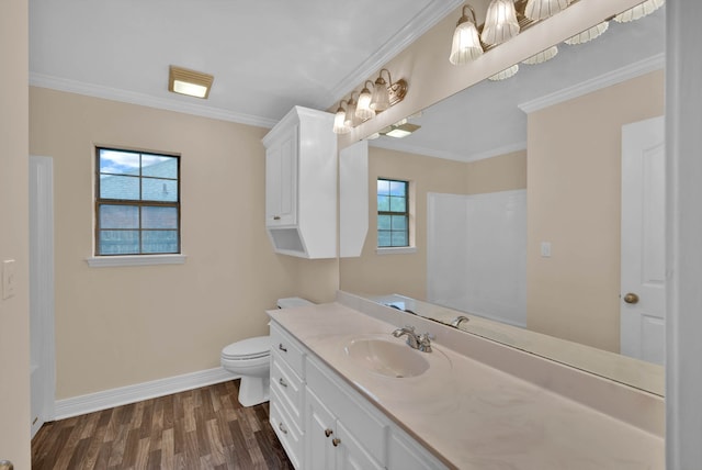 9841 Freedoms Way, Keithville, LA 71047 - full bathroom with vanity, wood finished floors, crown molding, and a shower
