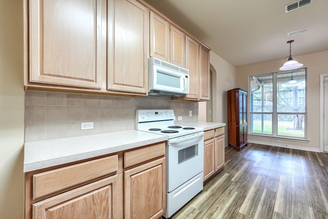 3003 Margot Ct, Wylie, TX 75098 - kitchen with white appliances, light brown cabinets, wood finished floors, and light countertops