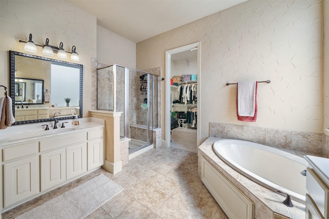 5048 Exposition Way, Fort Worth, TX 76244 - full bath with a bath, a shower stall, vanity, a spacious closet, and a textured wall