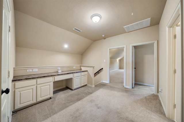 5048 Exposition Way, Fort Worth, TX 76244 - unfurnished office featuring light colored carpet, lofted ceiling, and a textured ceiling