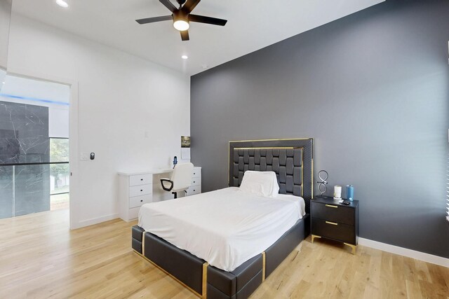 3828 Eaton Dr, Dallas, TX 75220 - bedroom featuring light wood-style floors, recessed lighting, and ceiling fan