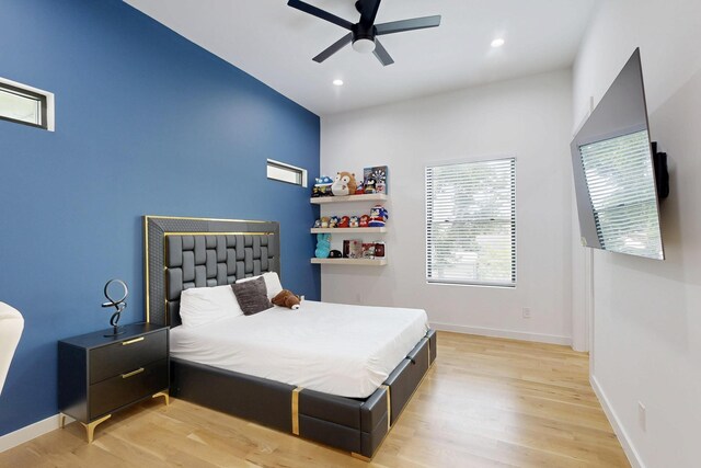3828 Eaton Dr, Dallas, TX 75220 - bedroom featuring light wood-type flooring, recessed lighting, and ceiling fan