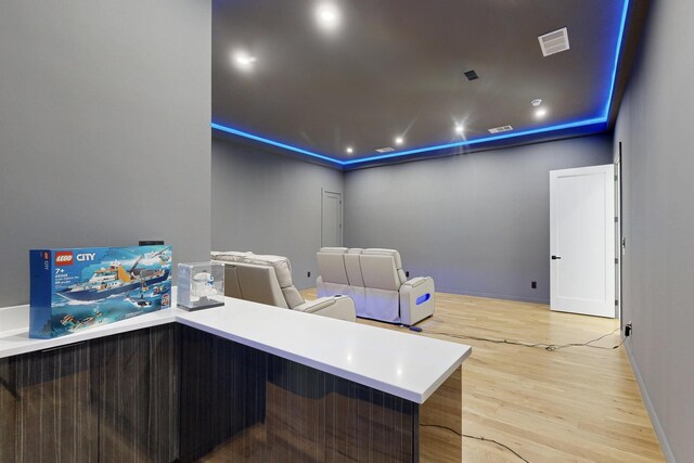 3828 Eaton Dr, Dallas, TX 75220 - home theater room featuring light wood-type flooring and recessed lighting