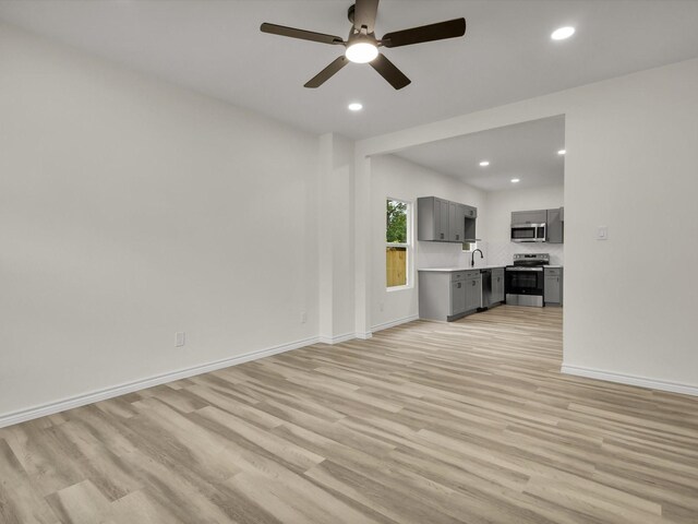 3526 Elsie Faye Heggins St, Dallas, TX 75210 - unfurnished living room featuring ceiling fan, light wood finished floors, and recessed lighting
