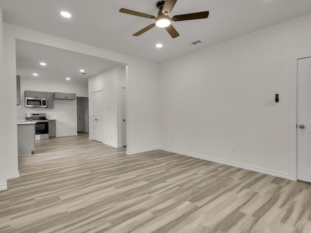 3526 Elsie Faye Heggins St, Dallas, TX 75210 - unfurnished living room featuring ceiling fan, light wood-type flooring, and recessed lighting