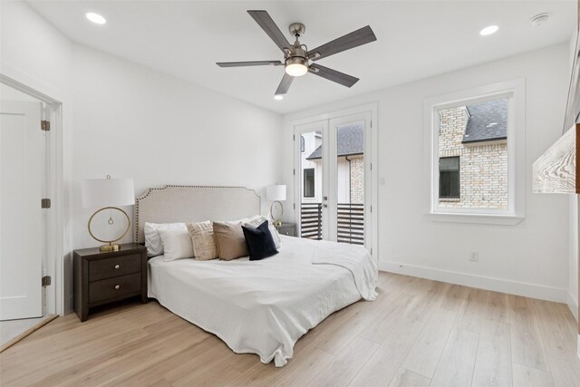 1000 W 10th St, Dallas, TX 75208 - bedroom with access to outside, light wood-style floors, recessed lighting, and a ceiling fan