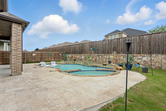 1519 Calcot Ln, Forney, TX 75126 - view of pool featuring a fenced backyard, a patio area, and a pool with connected hot tub