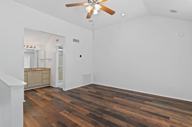 4555 N O Connor Rd Unit 2278, Irving, TX 75062 - unfurnished room with lofted ceiling, a ceiling fan, dark wood finished floors, and recessed lighting