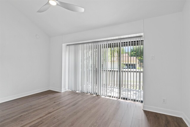 4555 N O Connor Rd Unit 2278, Irving, TX 75062 - empty room with wood finished floors, ceiling fan, and lofted ceiling