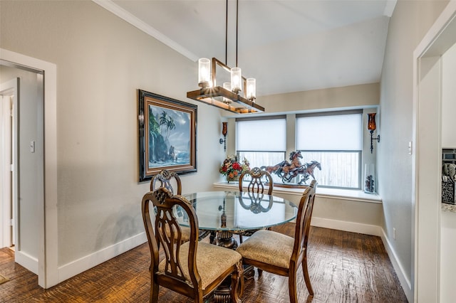 4320 Country Ln, Grapevine, TX 76051 - dining room with a chandelier, crown molding, and dark wood-style floors