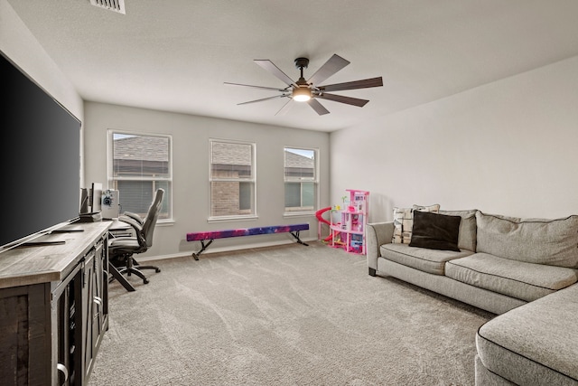 3018 Dakota Trl, Crandall, TX 75114 - recreation room with carpet flooring, ceiling fan, and plenty of natural light