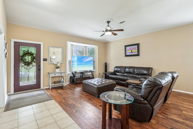 1323 Canyon Creek Rd, Wylie, TX 75098 - living area with a ceiling fan and wood finished floors