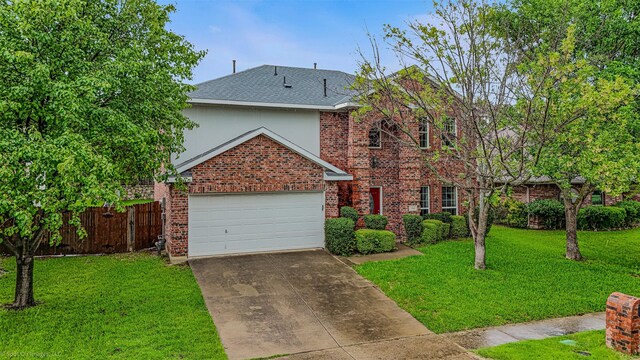 796 Oak Hollow Ln, Rockwall, TX 75087 - traditional-style home featuring an attached garage, brick siding, concrete driveway, and roof with shingles