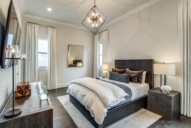 4635 W Amherst Ave, Dallas, TX 75209 - bedroom featuring dark wood-style floors, ornamental molding, and recessed lighting