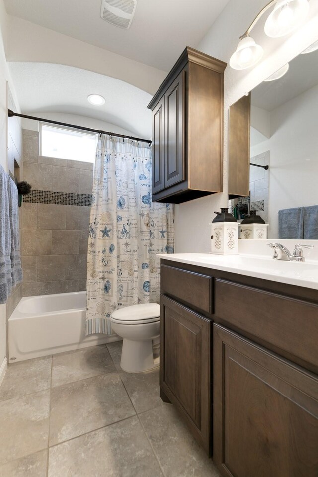 1112 Metaline Trl, Fort Worth, TX 76177 - bathroom featuring shower / bath combo with shower curtain, vanity, and tile patterned floors