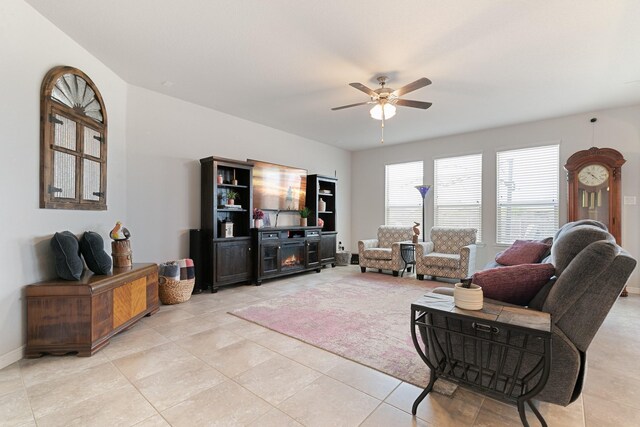 1112 Metaline Trl, Fort Worth, TX 76177 - living room with ceiling fan and light tile patterned floors