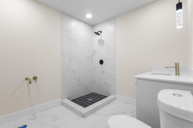 2117 Andrew Ave, Fort Worth, TX 76105 - full bathroom featuring marble finish flooring, a tile shower, and recessed lighting