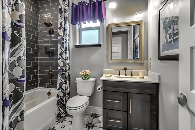8509 Cocobolo Dr, Denton, TX 76207 - bathroom with vanity, shower / bath combo, and tile patterned floors