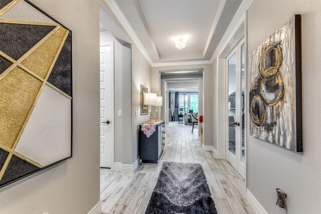 8509 Cocobolo Dr, Denton, TX 76207 - corridor with light wood finished floors and french doors