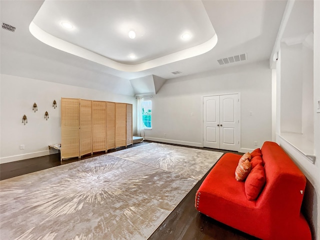 1500 Whistle Brook Dr, Allen, TX 75013 - bedroom featuring a raised ceiling, recessed lighting, and wood finished floors