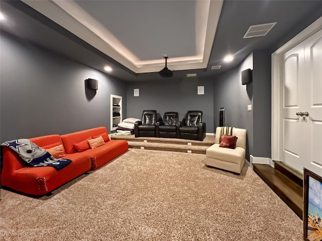 1500 Whistle Brook Dr, Allen, TX 75013 - carpeted cinema room with recessed lighting and a tray ceiling