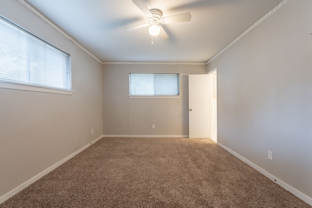 5905 Wheaton Dr, Fort Worth, TX 76133 - spare room with carpet flooring, healthy amount of natural light, crown molding, and a ceiling fan