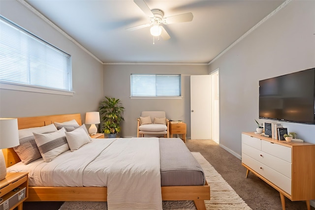 5905 Wheaton Dr, Fort Worth, TX 76133 - bedroom featuring carpet, multiple windows, ornamental molding, and a ceiling fan