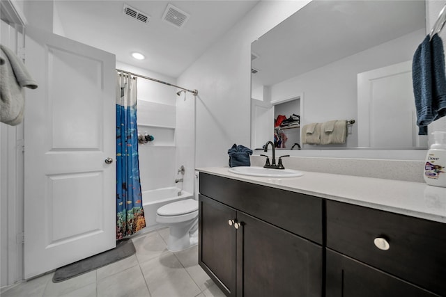 3165 Crestone Dr, Crandall, TX 75114 - bathroom with vanity, shower / bathtub combination with curtain, tile patterned floors, and recessed lighting