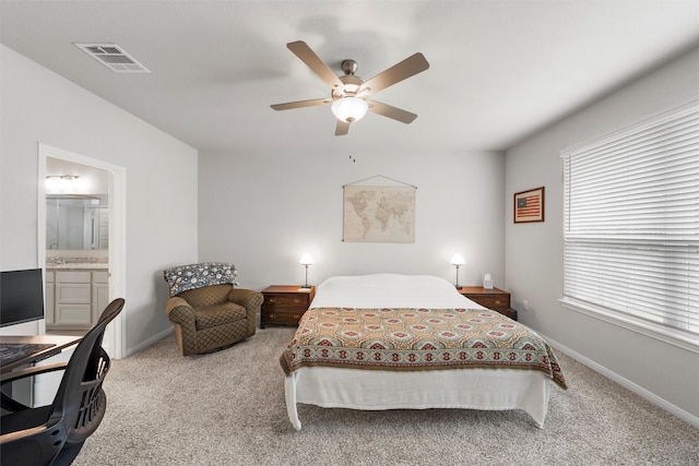 6932 Sulphur Ct, China Spring, TX 76633 - carpeted bedroom with ensuite bath and a ceiling fan