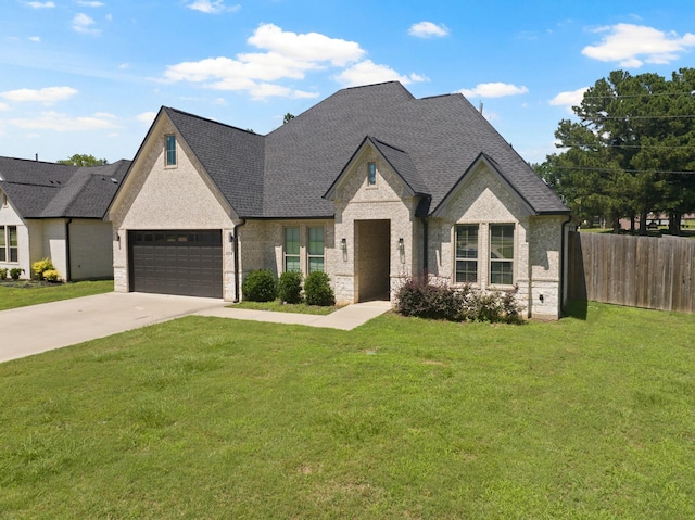 255 Kathryns Ct, Mount Pleasant, TX 75455 - french country inspired facade featuring driveway, brick siding, a garage, and roof with shingles