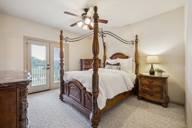 211 Tanner Creek Cir, Sunnyvale, TX 75182 - bedroom featuring access to exterior, light carpet, ceiling fan, and french doors