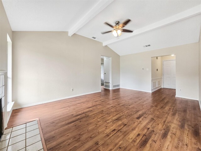 631 Sharp St, Mansfield, TX 76063 - unfurnished living room featuring a ceiling fan, wood finished floors, and a fireplace