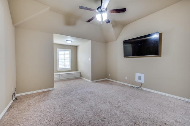 917 Stone Cottage Ln, Mckinney, TX 75069 - empty room with carpet flooring, a ceiling fan, and vaulted ceiling