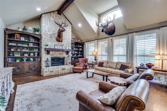 917 Stone Cottage Ln, Mckinney, TX 75069 - living room featuring wood finished floors, a fireplace, and recessed lighting
