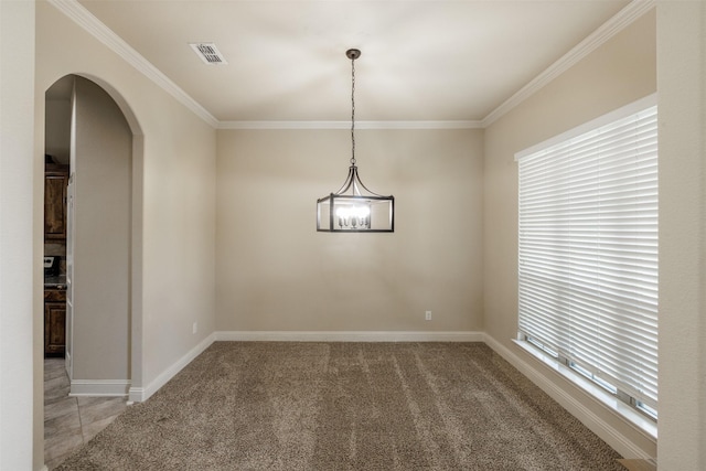 1701 Fair Oaks Ln, Royse City, TX 75189 - carpeted empty room featuring crown molding and arched walkways