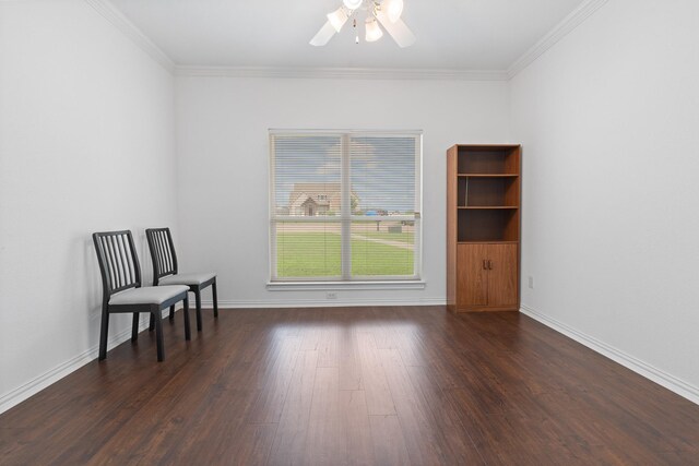 2008 Natchez Ct, Cleburne, TX 76033 - sitting room featuring dark wood finished floors, a ceiling fan, and ornamental molding