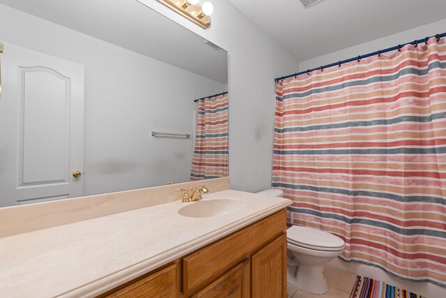 2008 Natchez Ct, Cleburne, TX 76033 - bathroom featuring vanity, tile patterned floors, and curtained shower