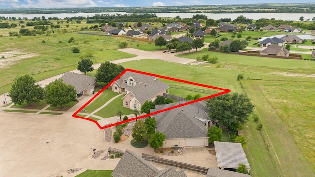 2008 Natchez Ct, Cleburne, TX 76033 - aerial view of residential area with a large body of water and property parcel outlined