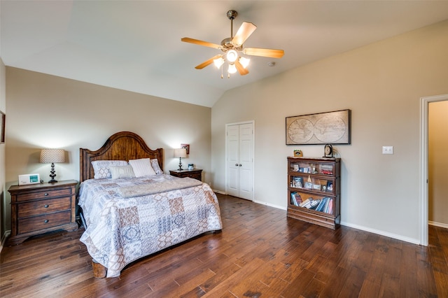 216 Barkley Dr, Hickory Creek, TX 75065 - bedroom with wood finished floors, lofted ceiling, and ceiling fan