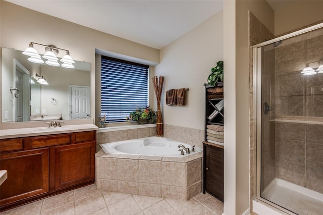 216 Barkley Dr, Hickory Creek, TX 75065 - bathroom with a jetted tub, a shower stall, vanity, and tile patterned flooring