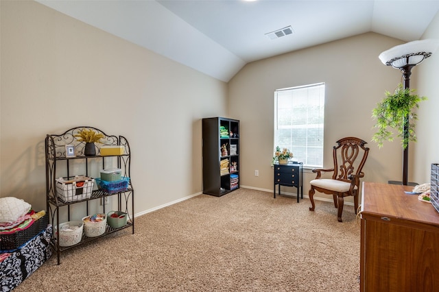 216 Barkley Dr, Hickory Creek, TX 75065 - living area featuring carpet floors and vaulted ceiling