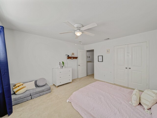 2021 Prospect Ln, Providence Village, TX 76227 - bedroom featuring carpet floors, a ceiling fan, and a closet